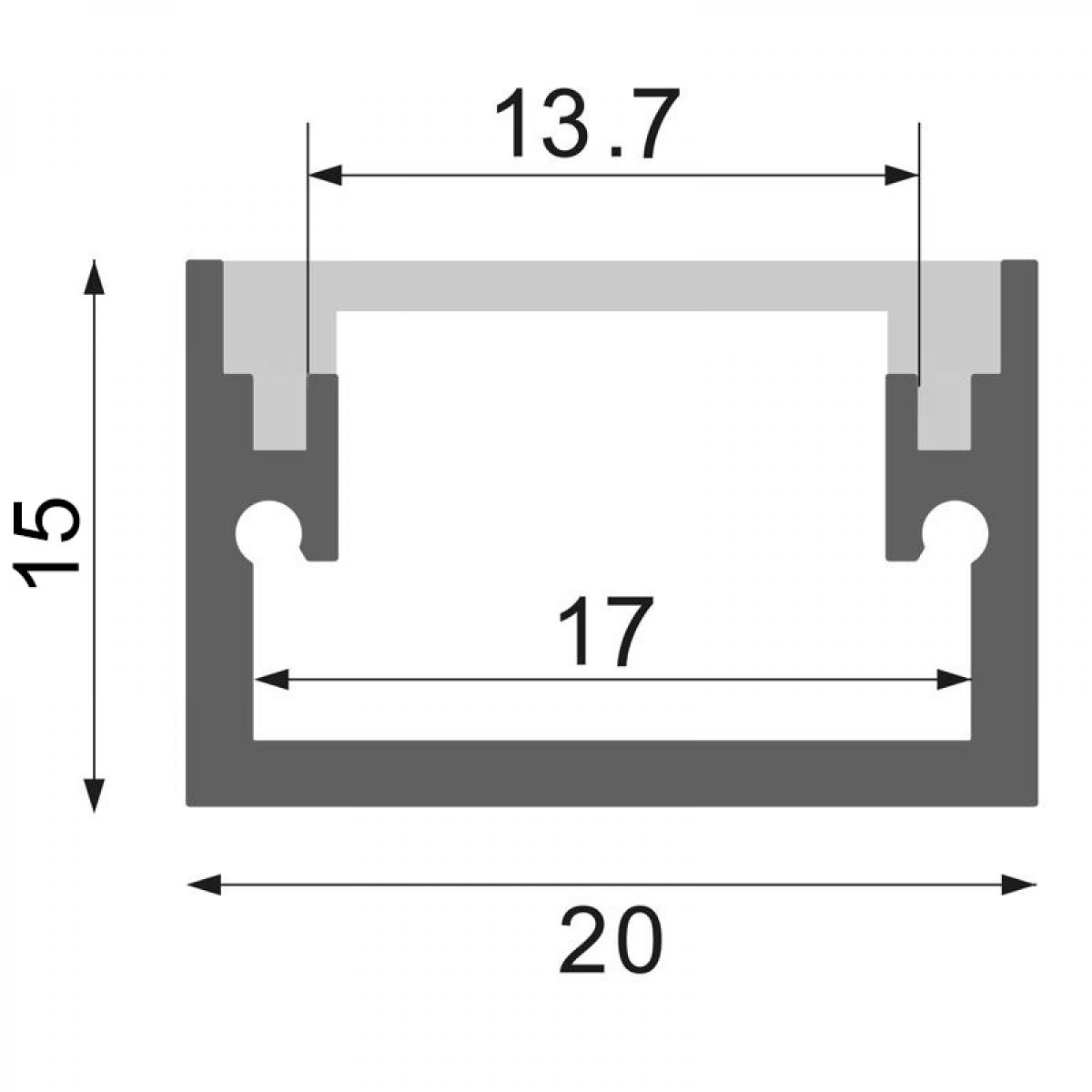 Perfil de aluminio Fat - 2 metros