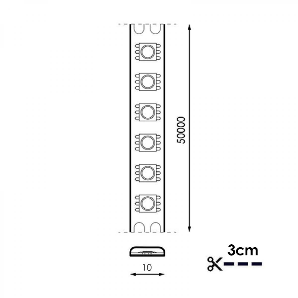Tira LED 12V DC SMD5050 Videny IP20 RGB 18W/m - 5 Metros