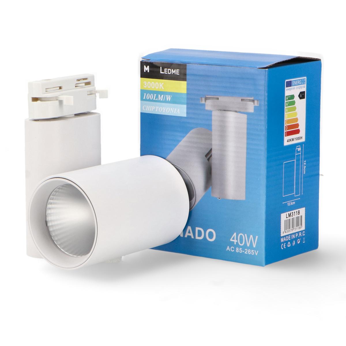 Foco LED para carril White Bernado 40W Monofásico - DSC
