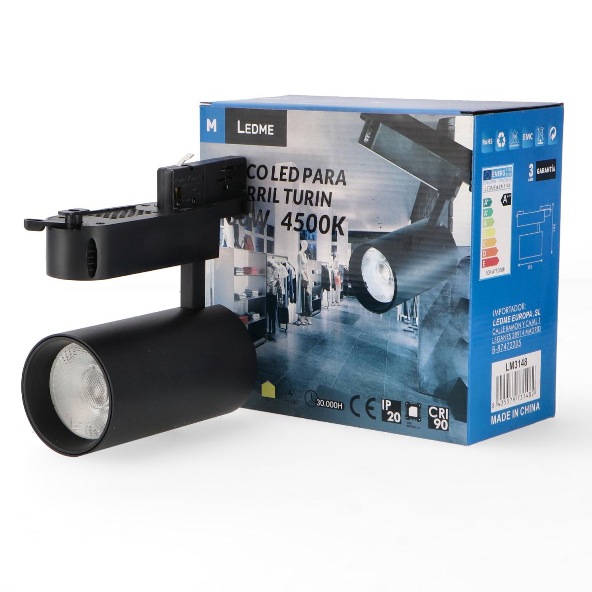 Foco Led Para Carril Negro Turin 30W Trifásico