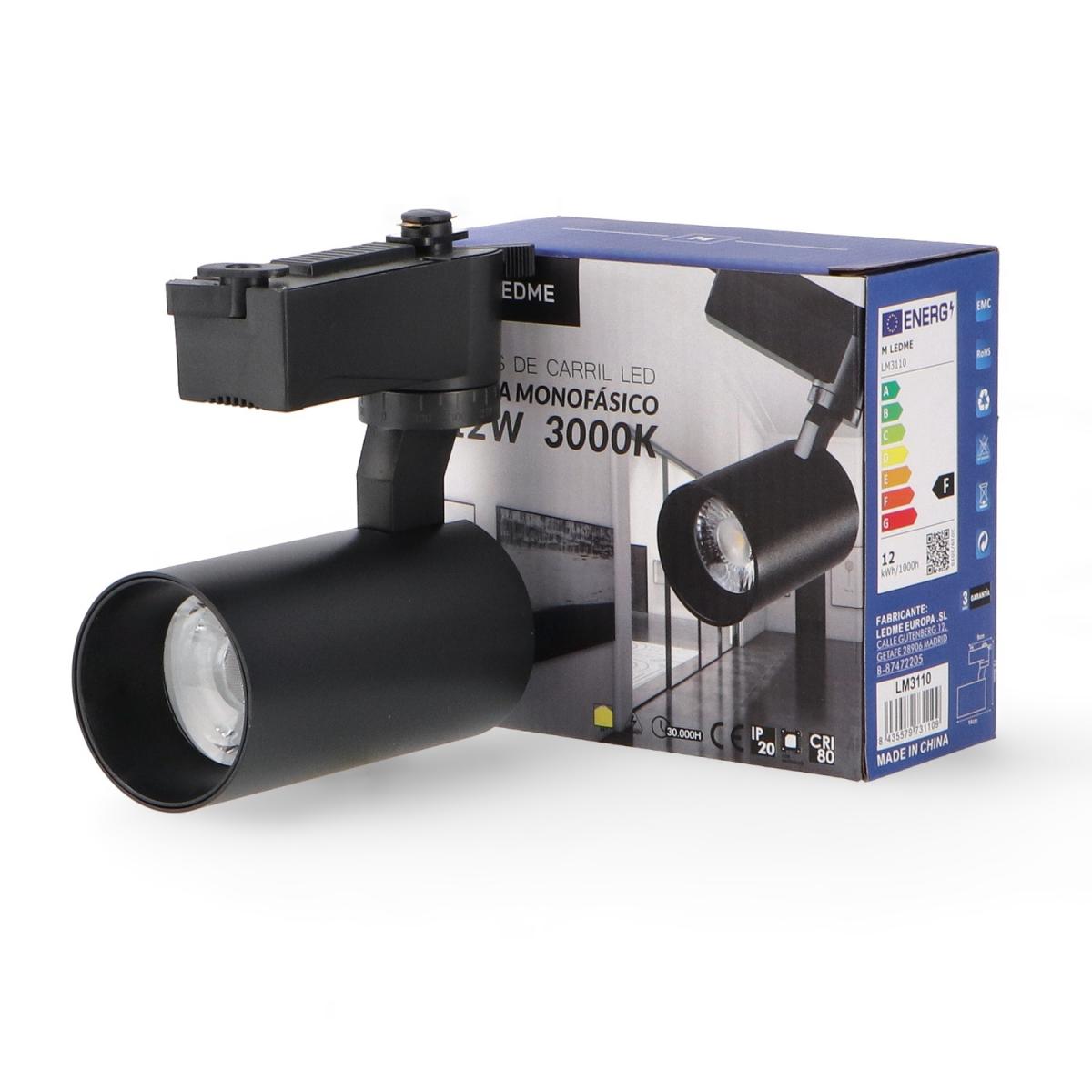 Foco LED para carril Negro Berna 12W Monofásico