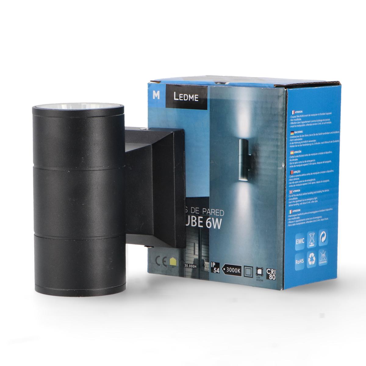 Aplique de pared LED Tube Black 2X3W IP54