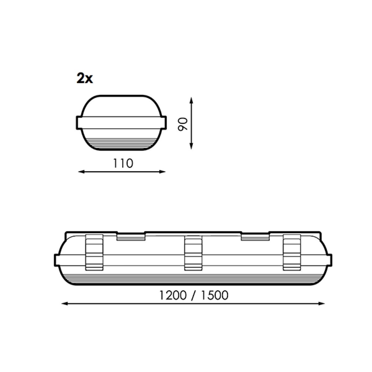 Pantalla Estanca para dos tubo LED Platno 1200 mm