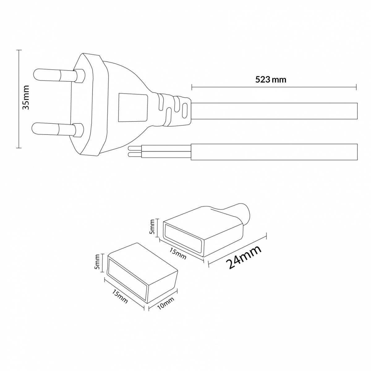 Cable Adaptador Para Tira Led 220Vac Bergamo 500MM