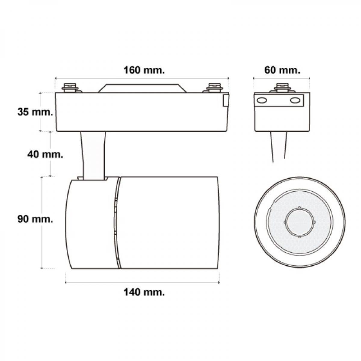 Foco LED para carril Clean 30W Monofásico CCT