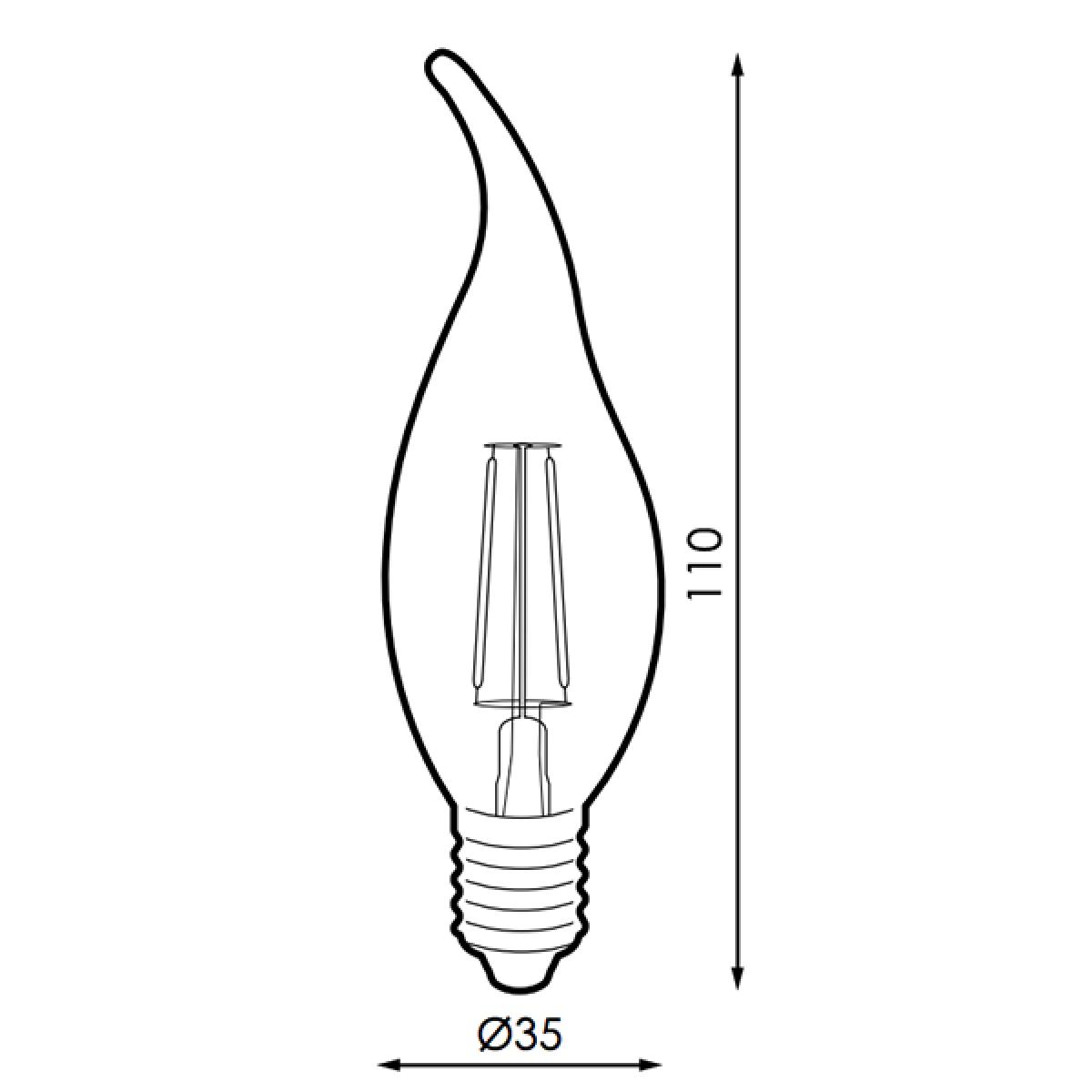 Bombilla LED Filamento E14 C35 Punta  4W Ámbar
