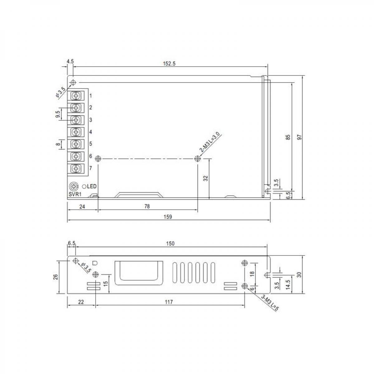 Fuentes de alimentación para tiras LED Mean Well 150W 24VDC LRS-150-24