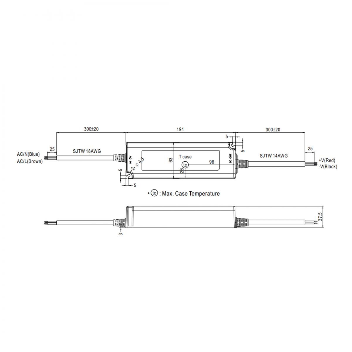 Fuente de alimentacion para tiras LED Mean Well 150W 24VDC IP67 LPV-150-24