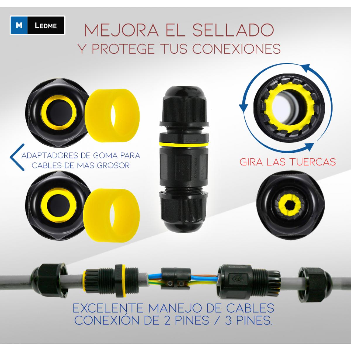 Conector para manguera eléctrica con índice de protección IP68.