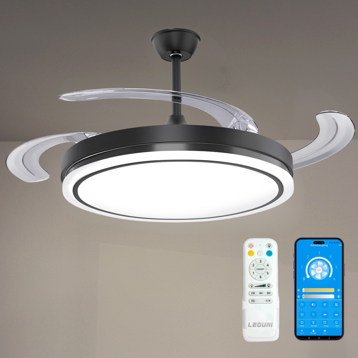 Ventilador de Techo LED Negro Liso CCT 4 PALAS