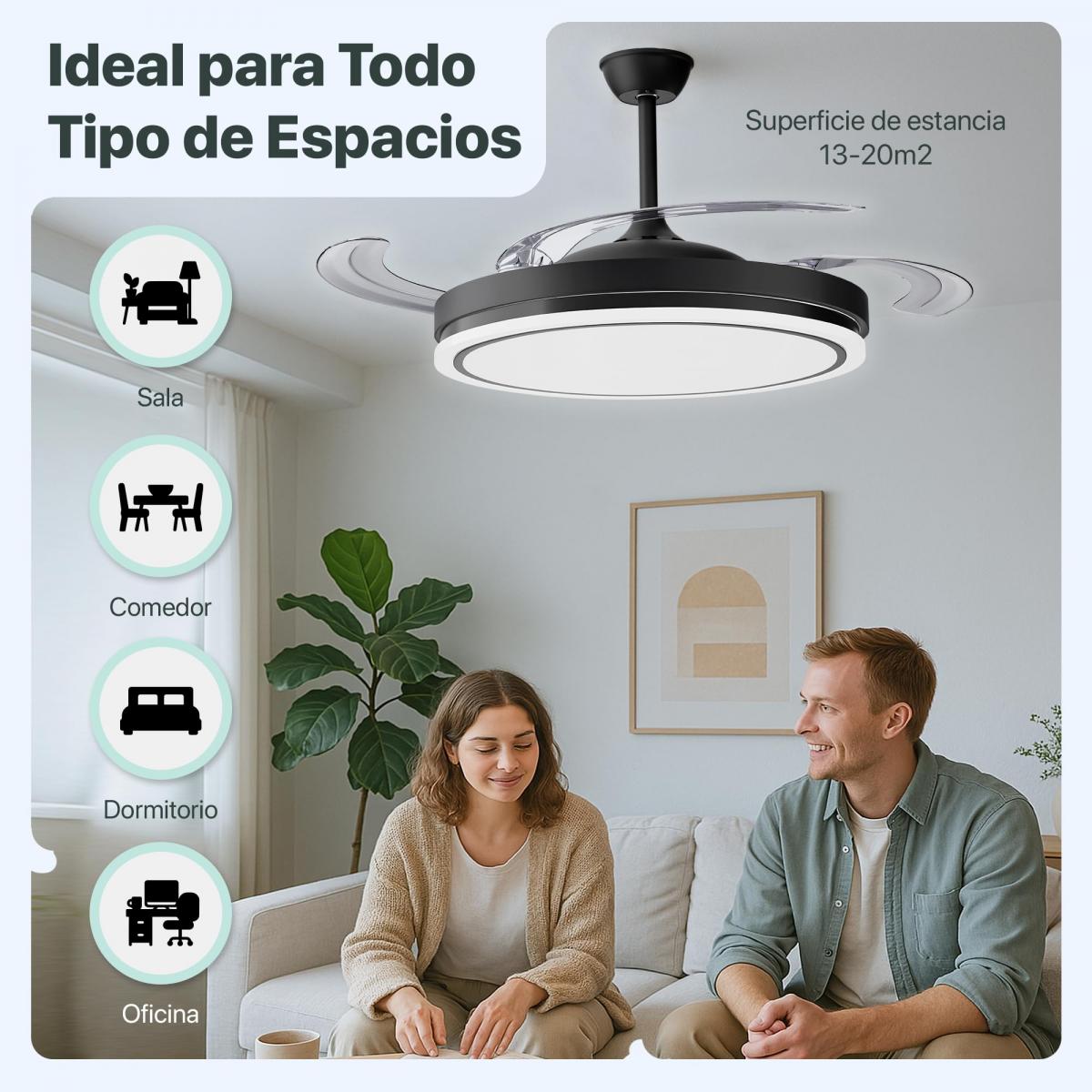 Ventilador de Techo LED Negro Liso CCT 4 PALAS